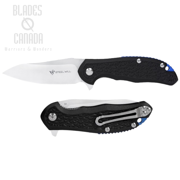 Steel Will Modus Flipper Folding Knife, D2 Black, FRN Blue, F25-11
